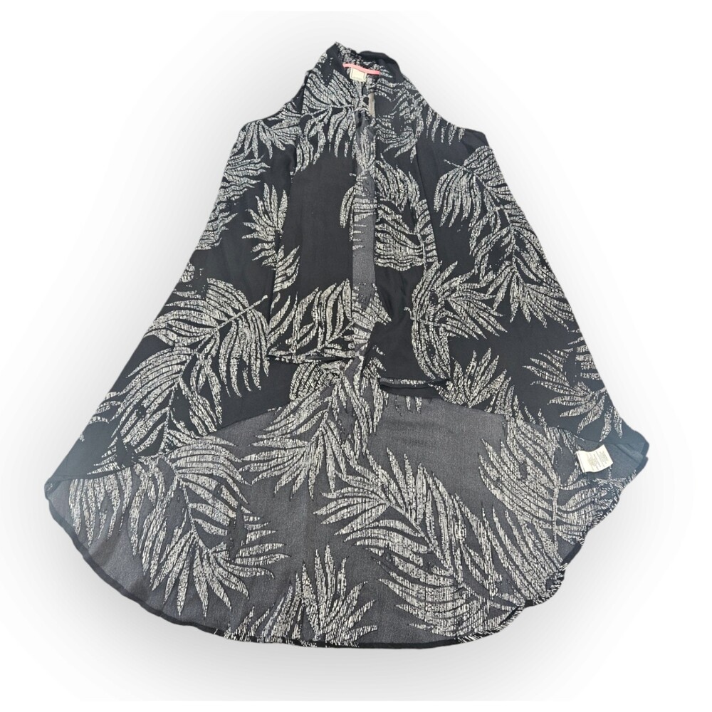 Meraki  Women's Duster Vest Black White Size S  Boho Coverup Palm Leave Open